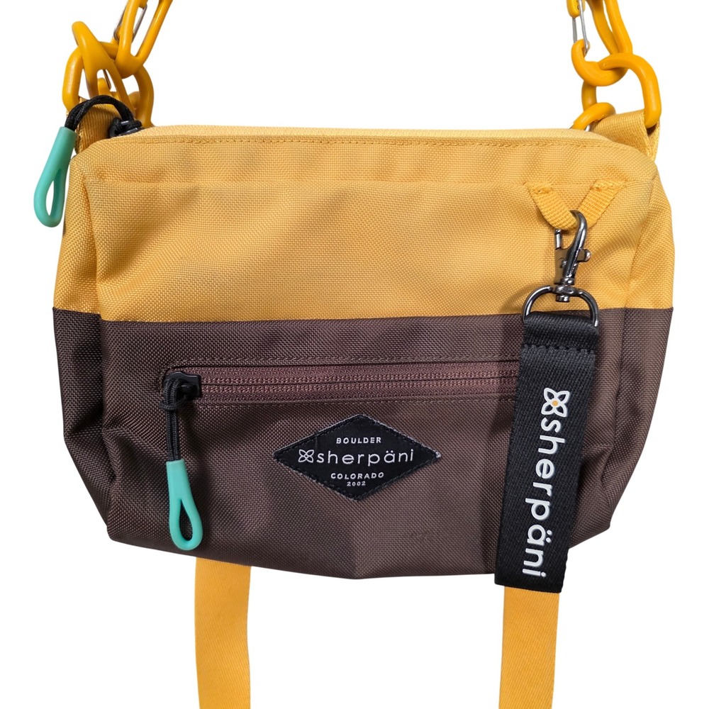 Sherpani Crossbody Bag Canvas Colorblock Women Small Yellow Brown GOOD Travel